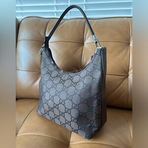 Vintage Authentic Gucci Hobo canvas brown Tom Ford shoulder purse bag